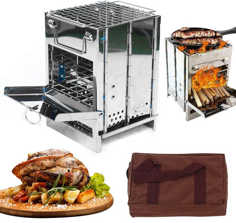 LOYALHEARTDY Stainless Steel Square Silver Foldable Barbecue Grill Outdoor Camping Picnic Puts Firewood Stove