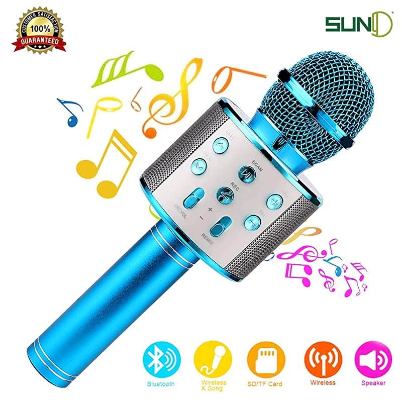 Wireless Bluetooth Karaoke Microphone with Speaker Record Function Best Gift Singing Toy for Kid Rose Gold