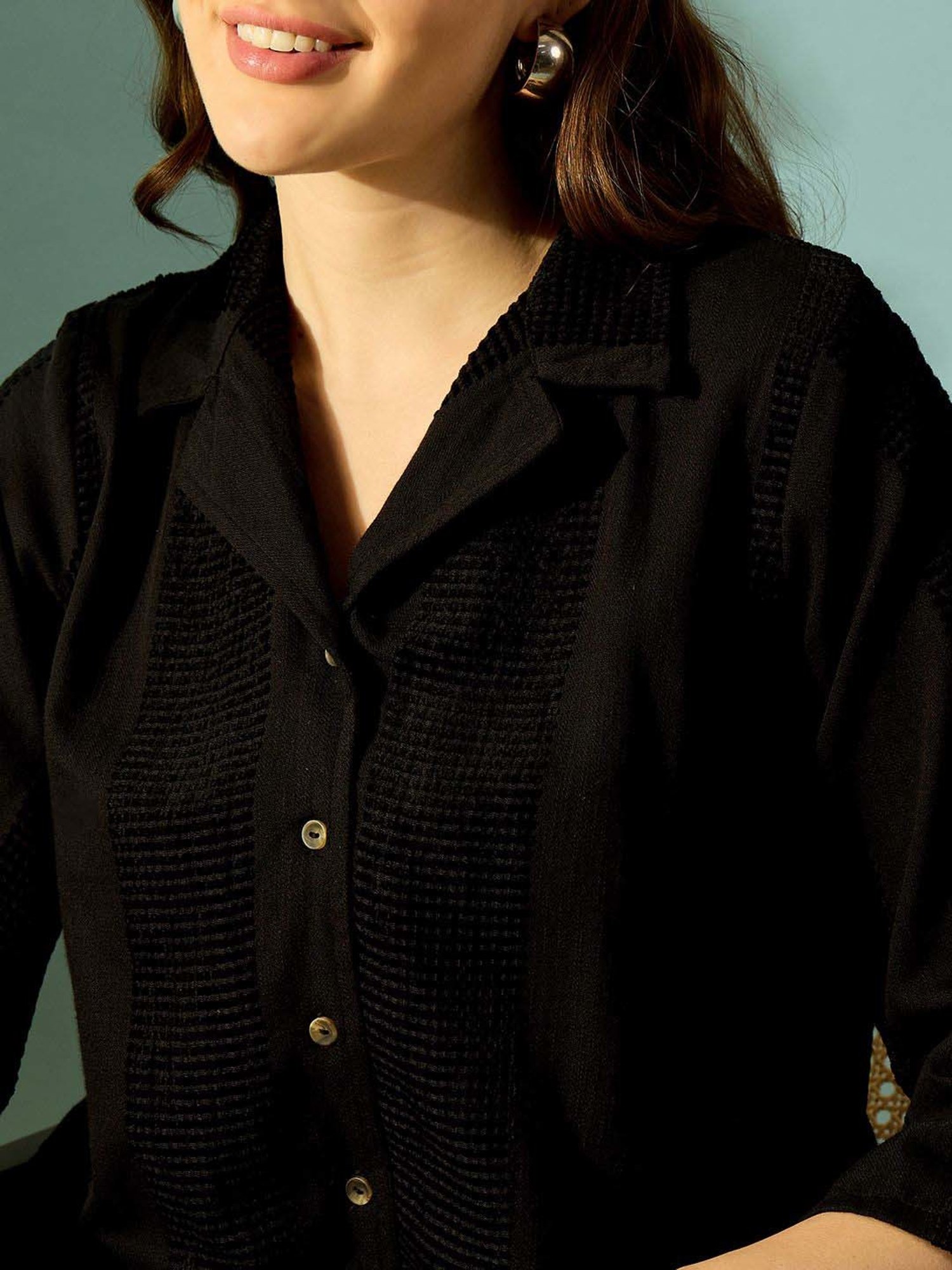 The Kaftan Company Black Cotton Self Pattern Top Pants Set