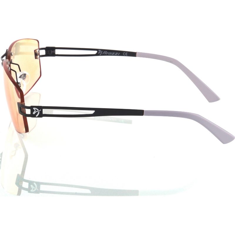 Arozzi Visione VX-600 Computer Blue Light Blocking Gaming Glasses, White & Black Stainless Steel Frame, Tinted Purple Lens (VX600-1)