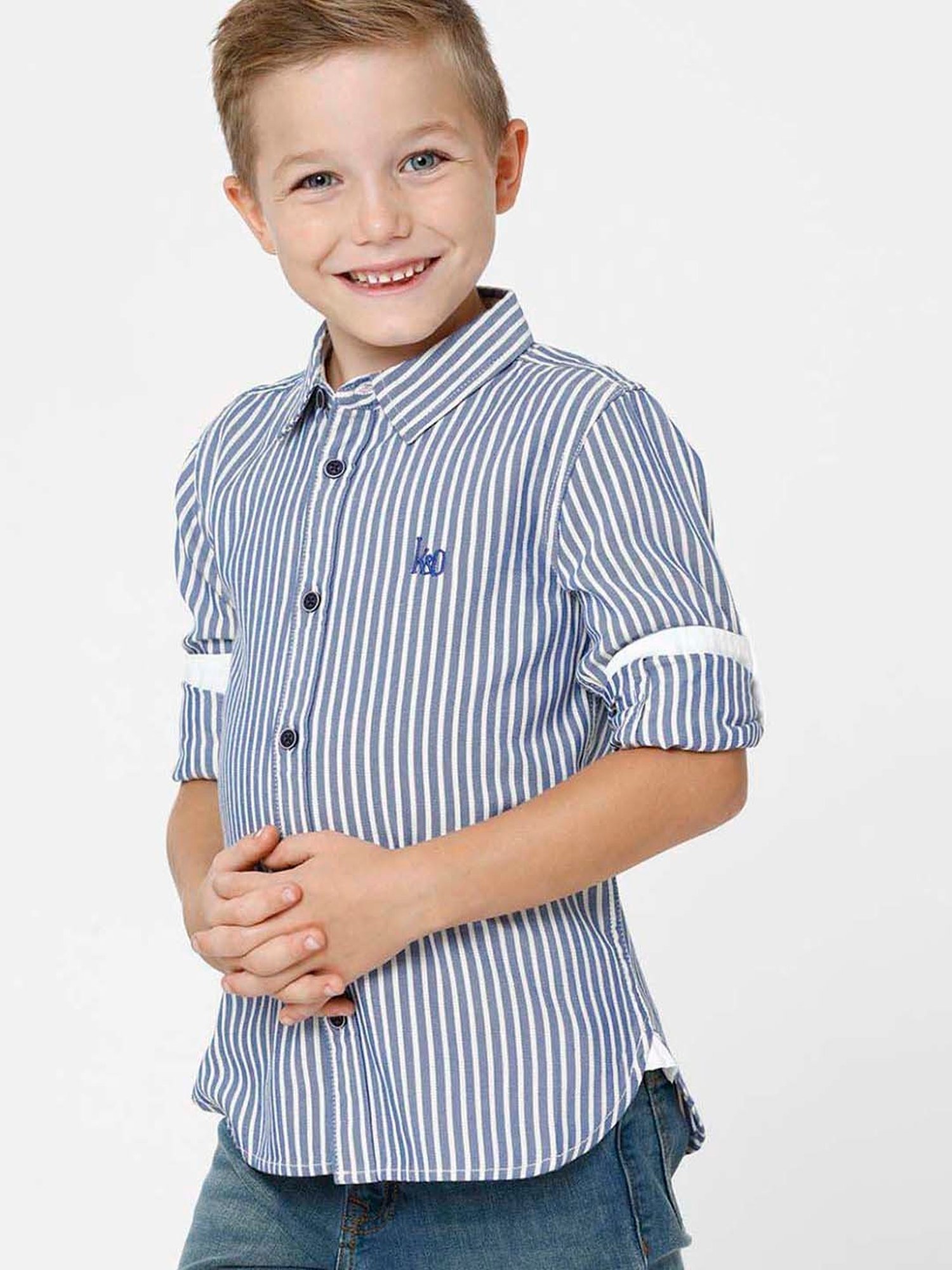 Kate & Oscar Kids Blue Cotton Striped Full Sleeves Shirt