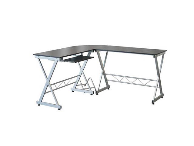 Gaming Desk, L-Shaped Professional E-Sport Gamer Workstation with Keyboard Drawer & High Class Wood Surface, Ergonomic PC Gaming Table for Home Office,Grey Black,GT146