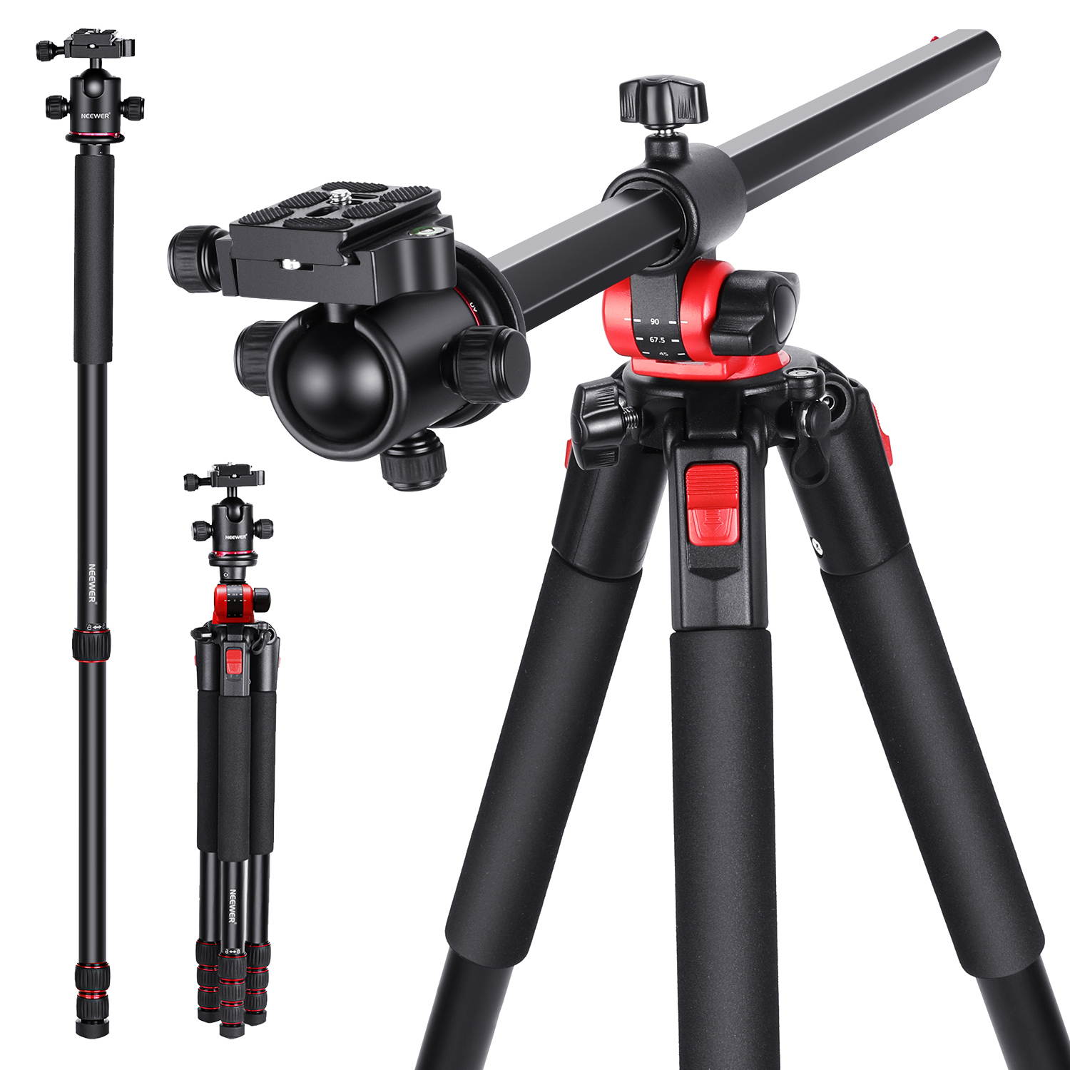 Neewer 72.4-Inch Aluminum Camera Tripod Monopod with 360-Degree Rotatable Center Column and Ball Head, Quick Shoe Plate, Bag for DSLR Camera, Video Camcorder, Travel, and Work, Load Up to 33 Pounds