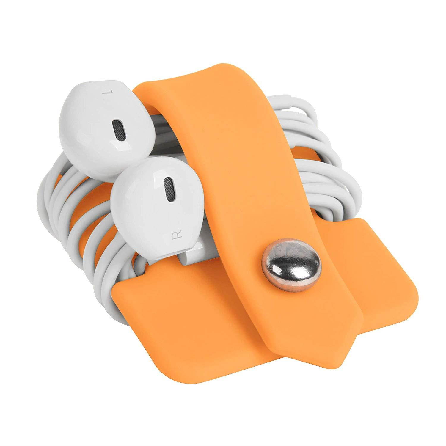 ELFRhino Earbuds Holder Tangle-Free Cord Organizer Earphone Organizer Headphone Headset Organizer Silicone Earbuds Wrap Winder Cord Manager Cable Winder Orange