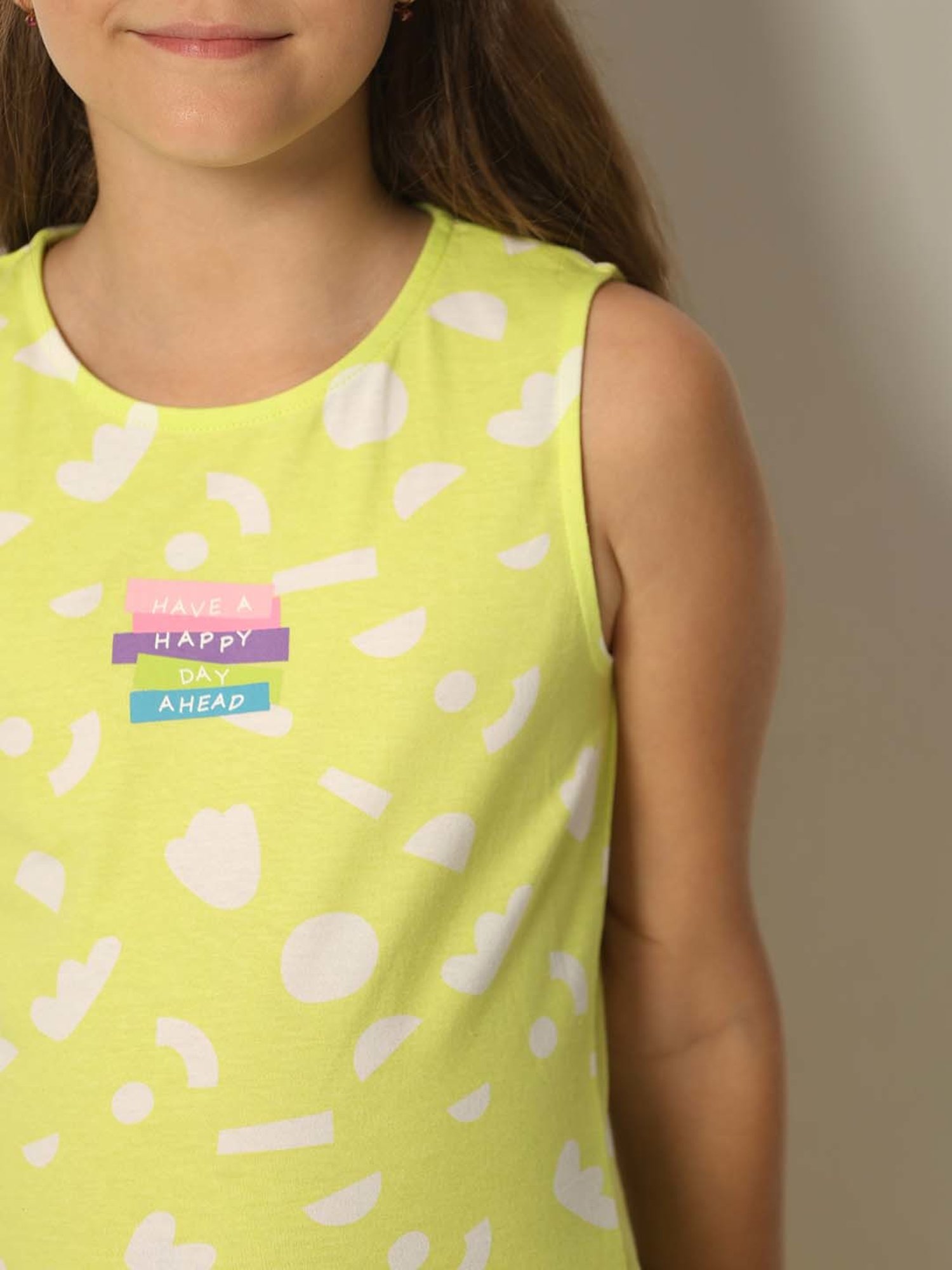 VERO MODA GIRL Green Cotton Printed Dress