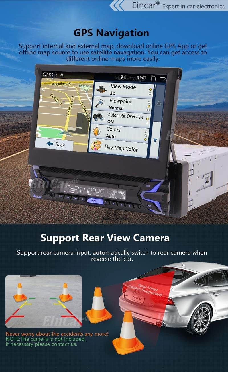 EinCar Android 10.0 Car Stereo 7 inch Touchscreen Radio with Bluetooth GPS Navigation System Auto Radio Receiver 1 Din Headunit 1G RAM+32G ROM Support WiFi Mirror Link FM/AM/RDS SWC + Back up Camera