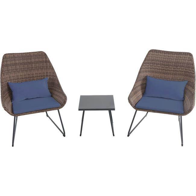 Hanover ACCENT3PC-NVY Wicker Scoop Chat Set with Cushions - Steel & Navy, 3 Piece