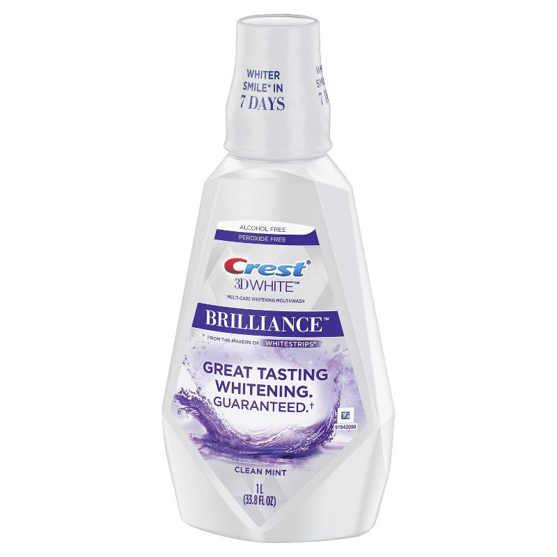 Crest 3D White Brilliance Alcohol Free Whitening Clean Mint Mouthwash - 33.8 fl oz