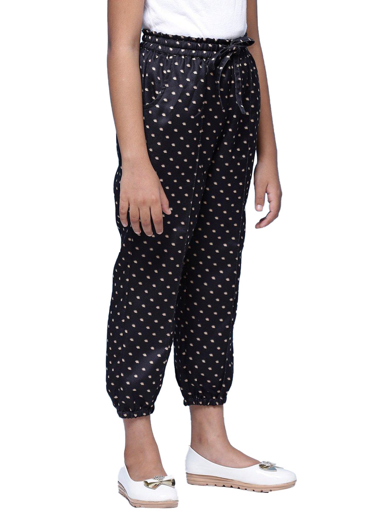 BIBA Girls Black Printed Pants