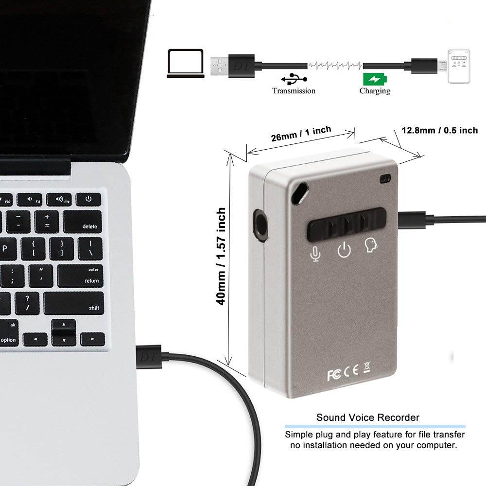 Digital Voice Recorder,eoqo Voice Activated Audio Recorder Playback by 3.5mm Plug Earphone - 15 hours Voice Recording - Sound Voice Recorder with 16GB Memory Card