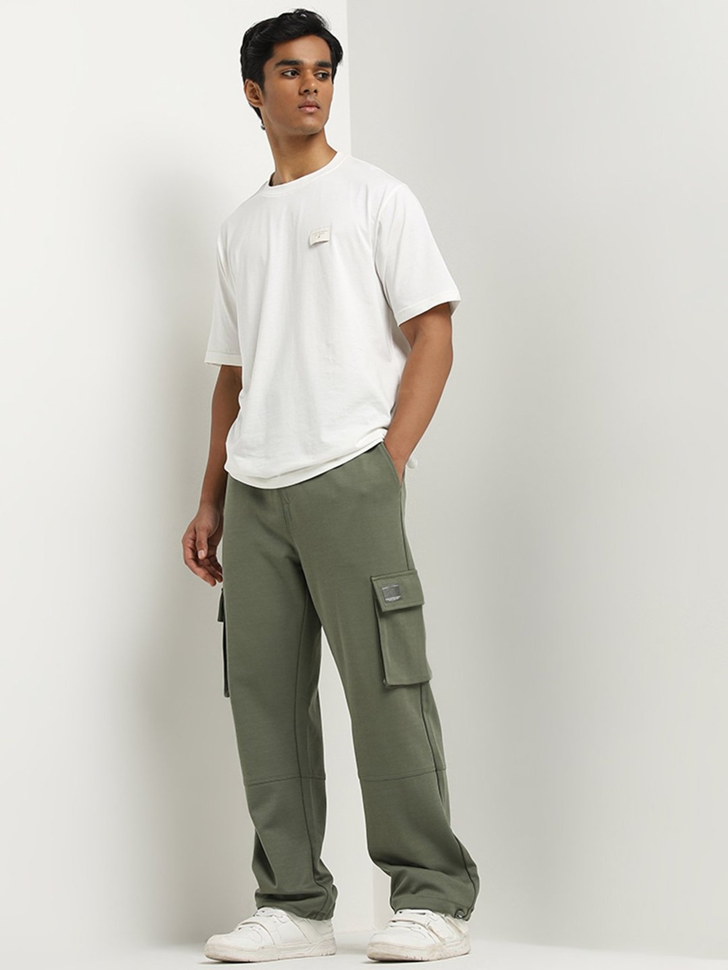 Studiofit by Westside Olive Cargo-Style Mid-Rise Relaxed-Fit Pants