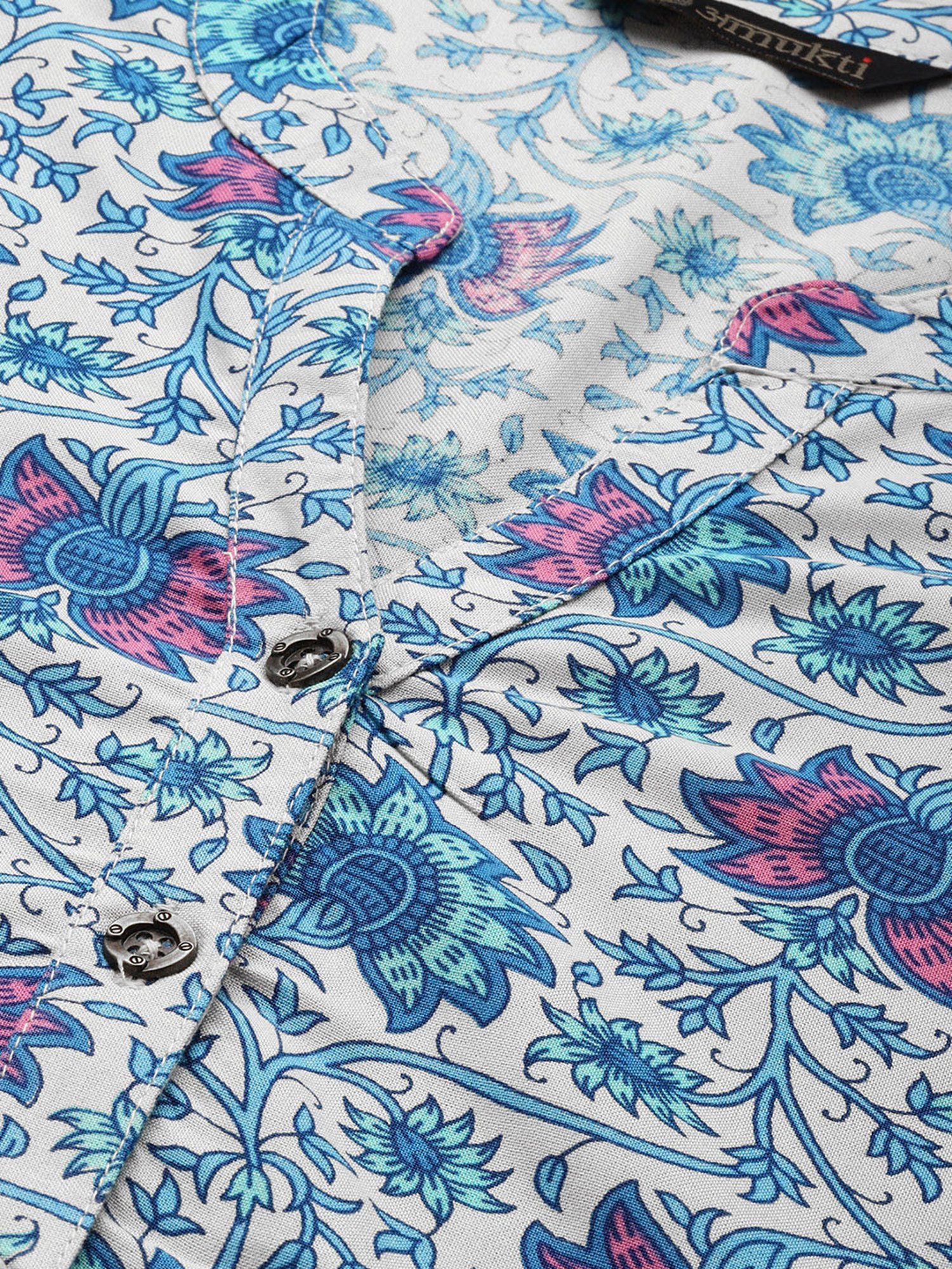 Amukti Blue Rayon Floral Print Straight kurta