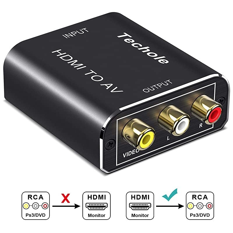 HDMI to RCA Audio Converter-  Aluminum HDMI to AV 1080P Converter HDMI to 3RCA CVBS AV Composite Video Adapter Supports PAL/NTSC for  Fire TV Stick, Roku, Apple TV, PC, Laptop, Xbox, HDTV