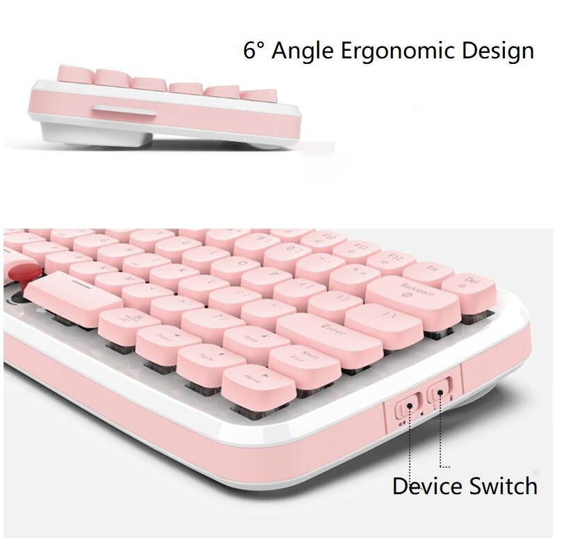 Ajazz-Zero  Ergonomic Design,Cool Exterior Bluetooth Wireless and Type-c- USB Wired Dual Mode Connectivity, 79keys  Mechanical RGB Backlit Keyboard For Office And Game - Pink(Box Black Switch)