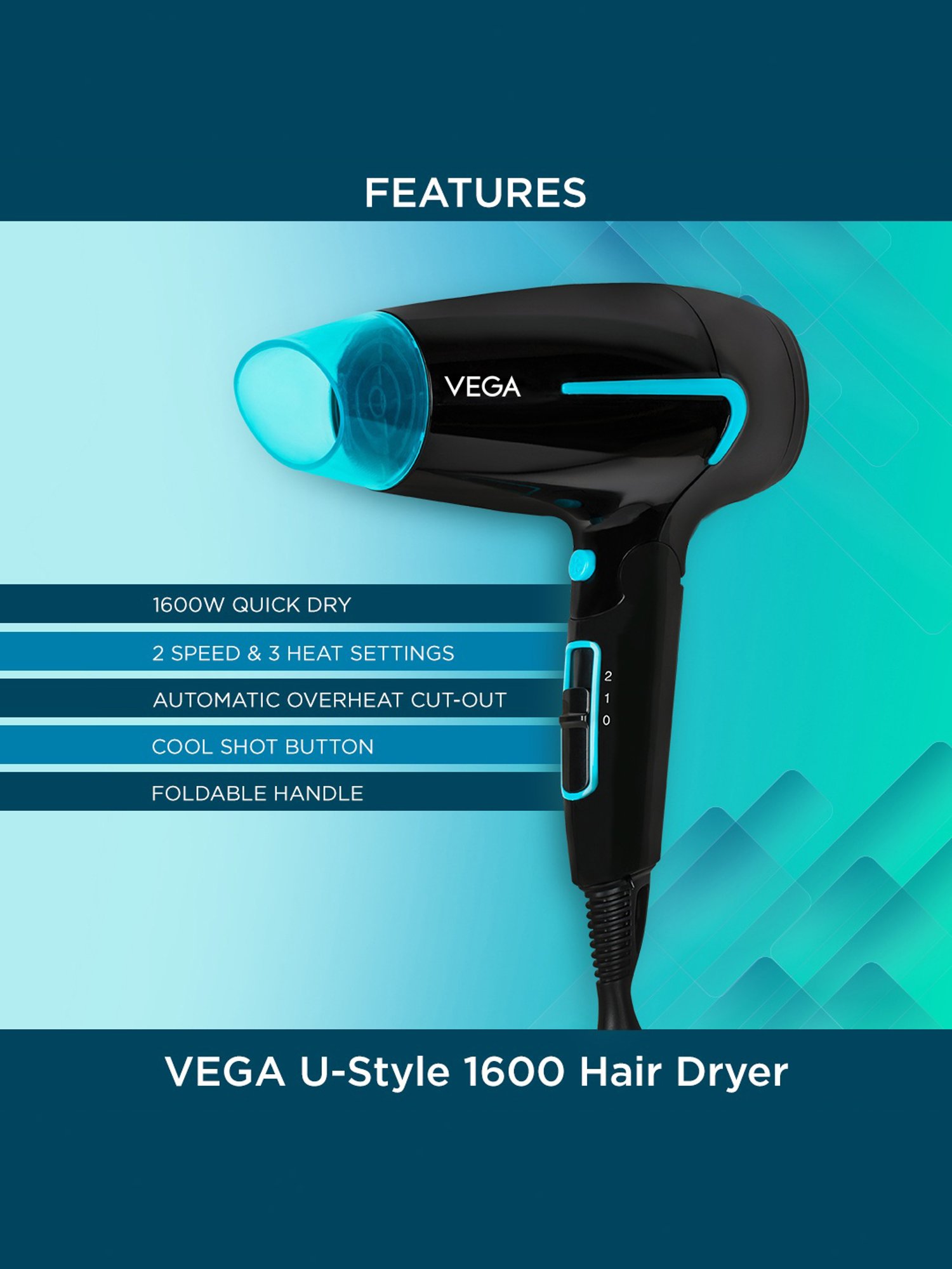 Staunch SHD2011 1600W Compact and Foldable Hair Dryer (White and Pink)