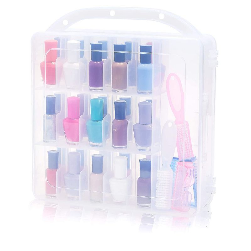 Glamlily Clear Nail Polish Organizer Case, Storage Holder for 30 Bottles and Tools (11.8 x 11.2 x 3.15 In)