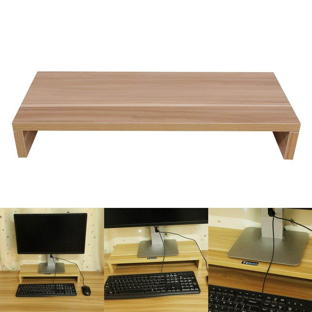 Monitor Shelf,Wooden Monitor Stand Monitor Riser Desktop for LED Computer Organizer TV Display (Wooden Color)