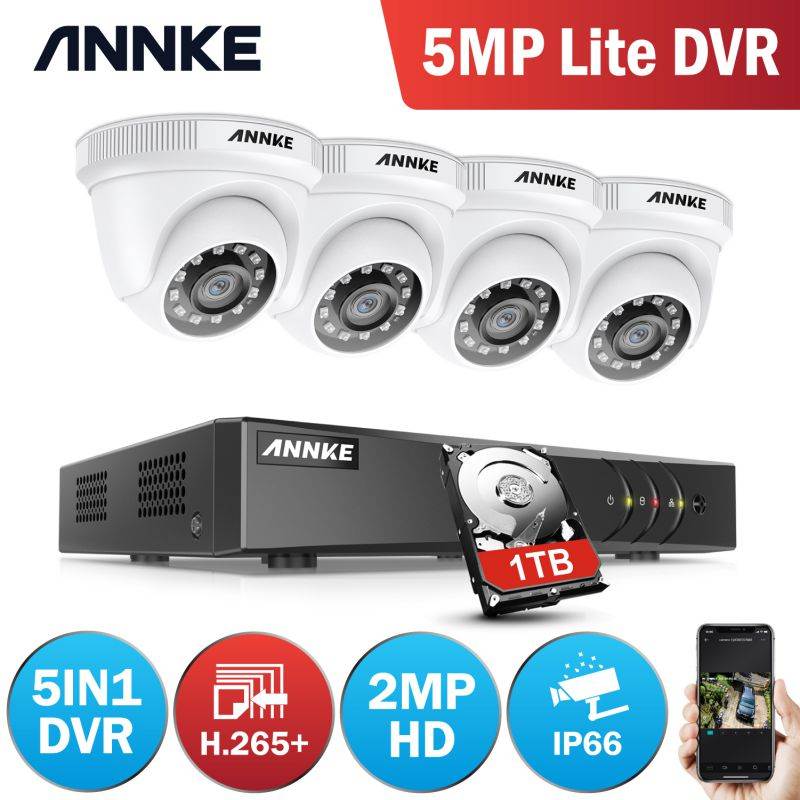 ANNKE 1080P Outdoor Security Camera System Including 4 Channel 3MP (1920x1536p) DVR within 1TB Hard Drive and 4x1080P (2.0MP) Waterproof Night Vision Indoor/Outdoor CCTV Cameras