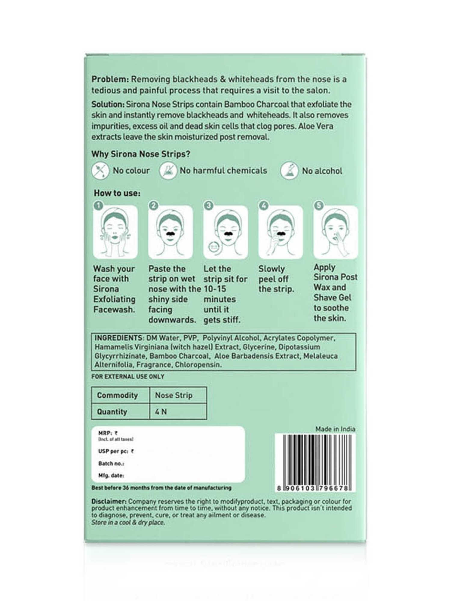 Sirona Bamboo Charcoal Nose Strips Pack of 1 - 4 Strips