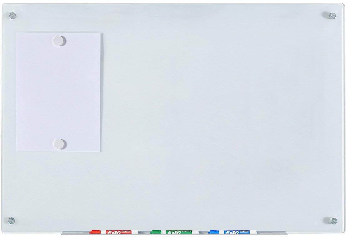 Magnetic Glass Dry-Erase Board Set - 23 5/8" x 35 1/2" - Includes Board, 2 Magnets, and Aluminum Marker Tray