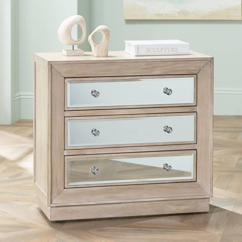 55 Downing Street Gabriella 32" Wide Mirrored and Oak Wood Drawer Accent Chest