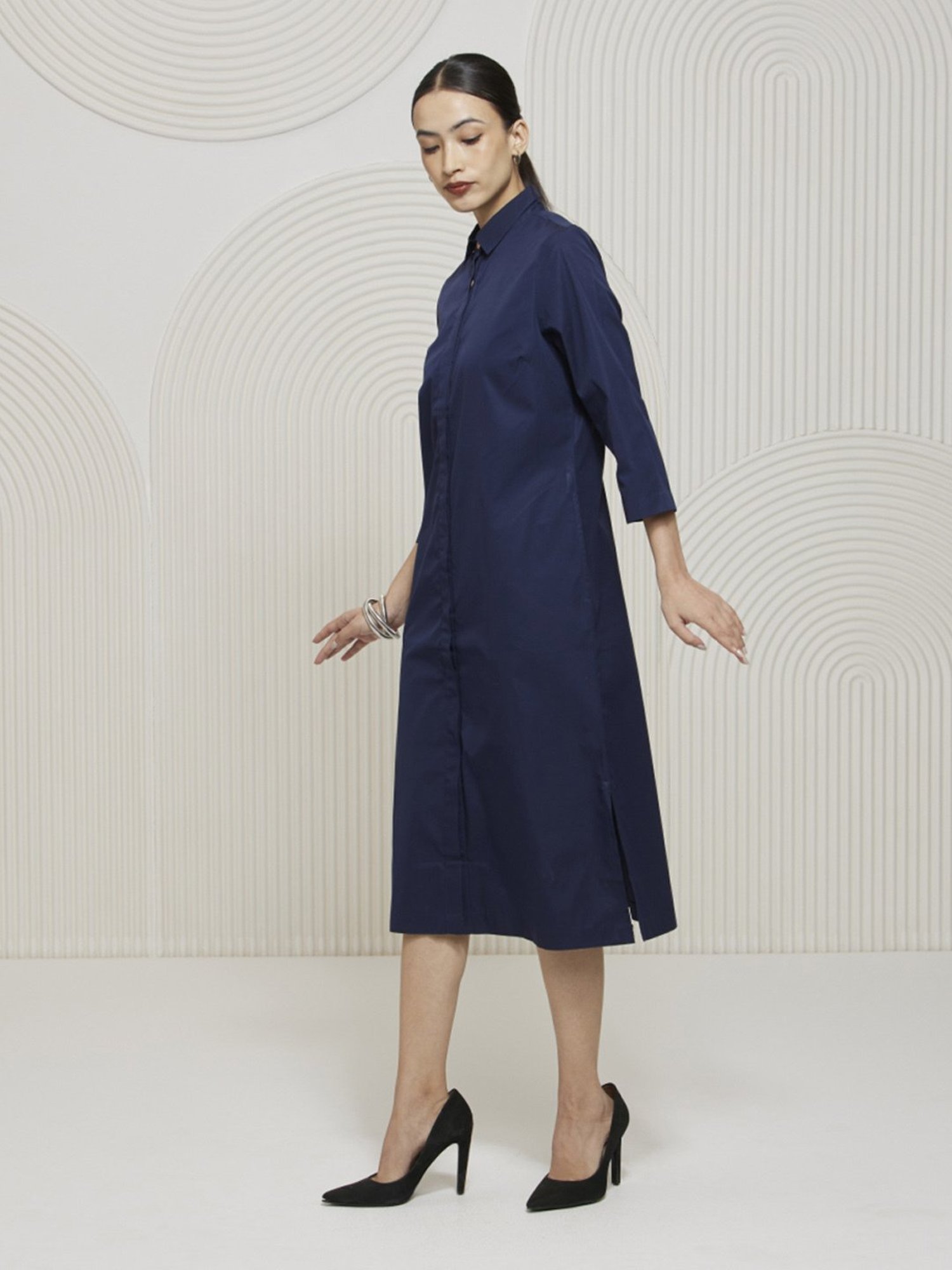 Artagai Navy Polin Elevated Basics Shirt Dress with Concealed Placket