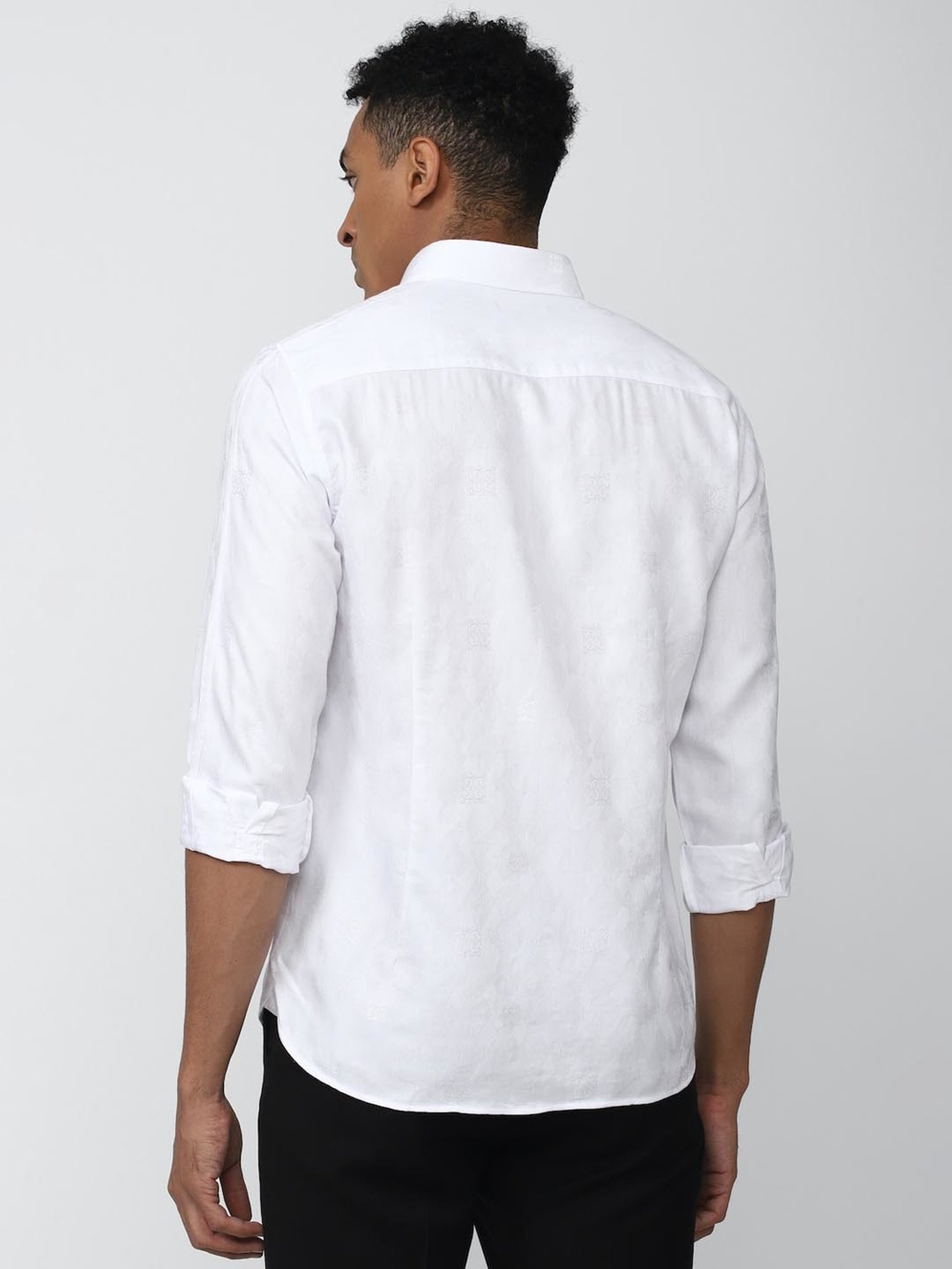 V Dot White Cotton Slim Fit Shirt