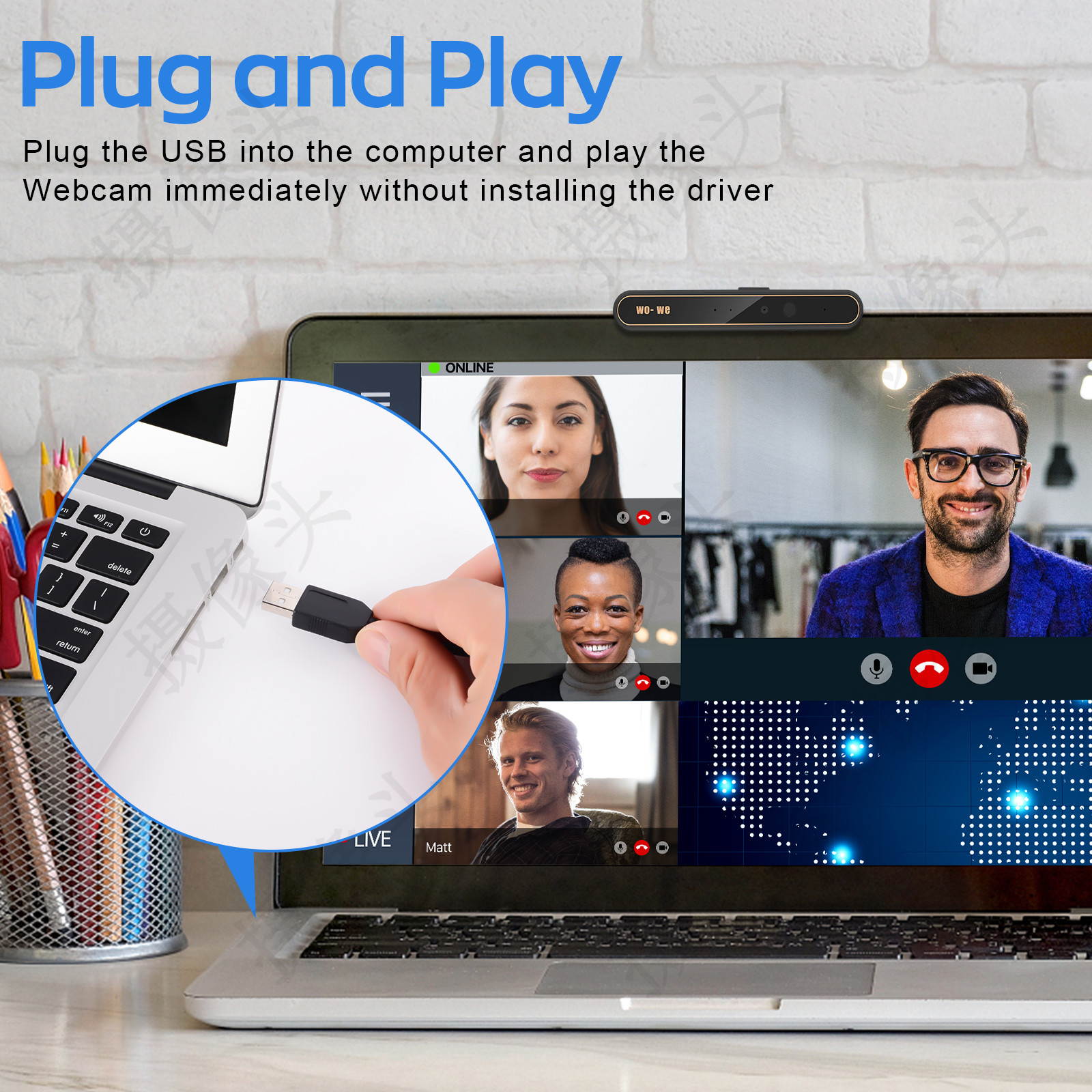 wo-we Windows Hello Face Recognition Webcam for Instant Login with Windows 10