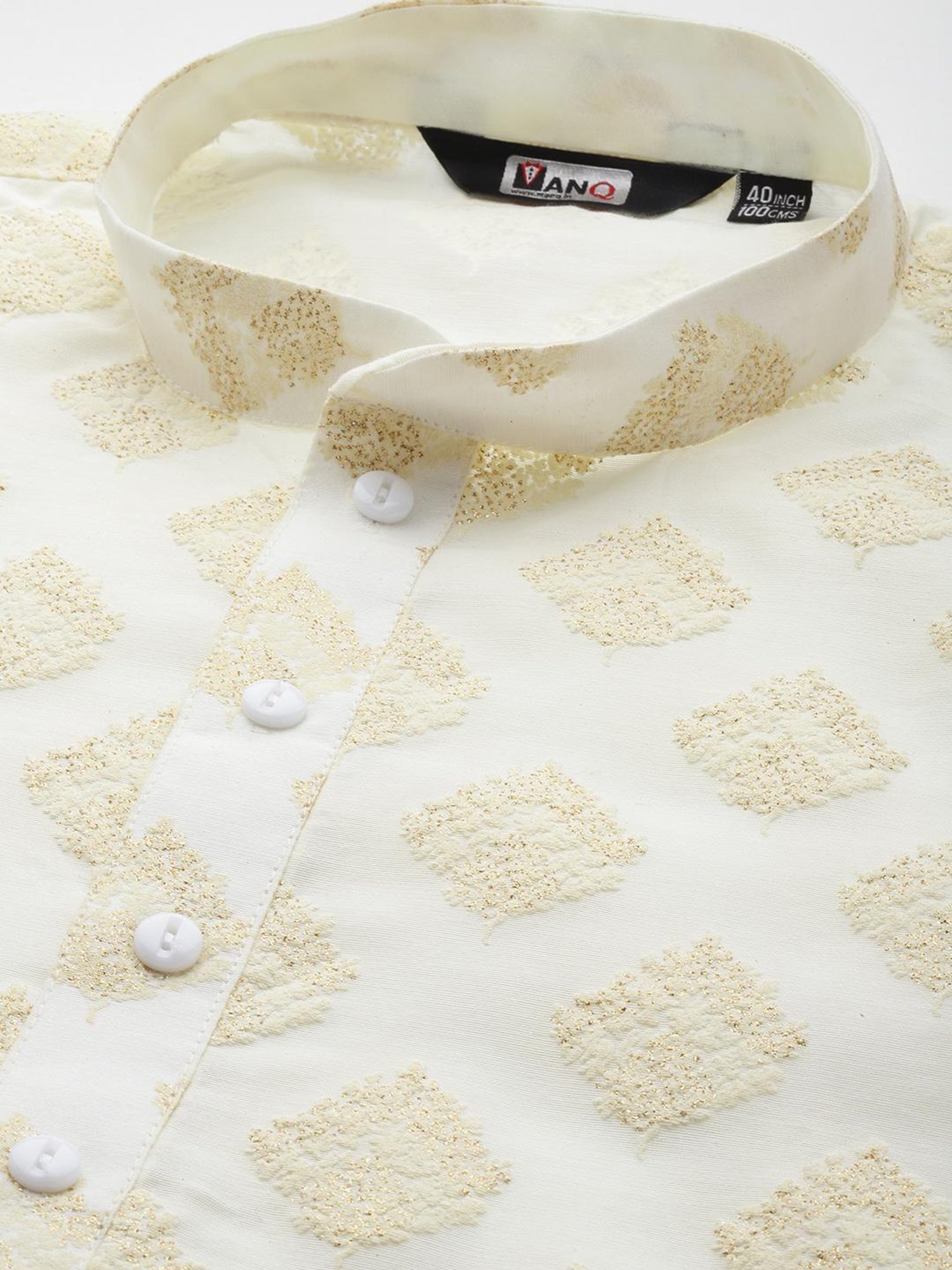 ManQ Cream Regular Fit Printed Kurta Bottom Set