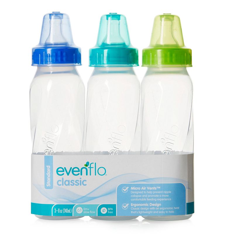 Evenflo Classic Clear Bpa-Free Plastic Baby Bottle - 8oz 3pk