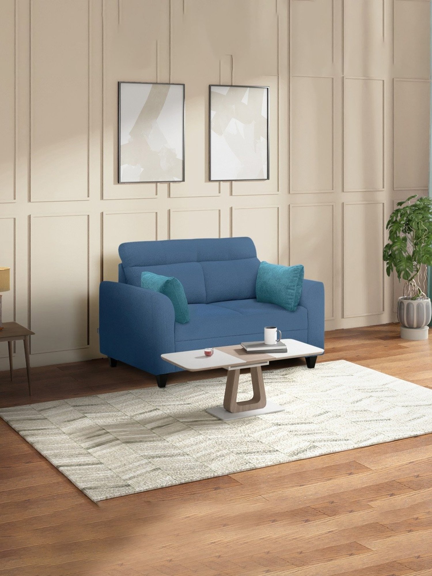 Duroflex Zivo Plus Blue Solid Wood 2 Seater Sofa Set