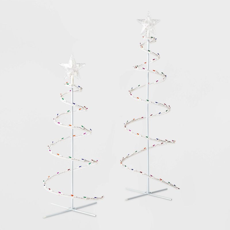 2ct 4' & 3' Christmas Incandescent Spiral Trees Novelty Sculpture Multicolored - Wondershop™