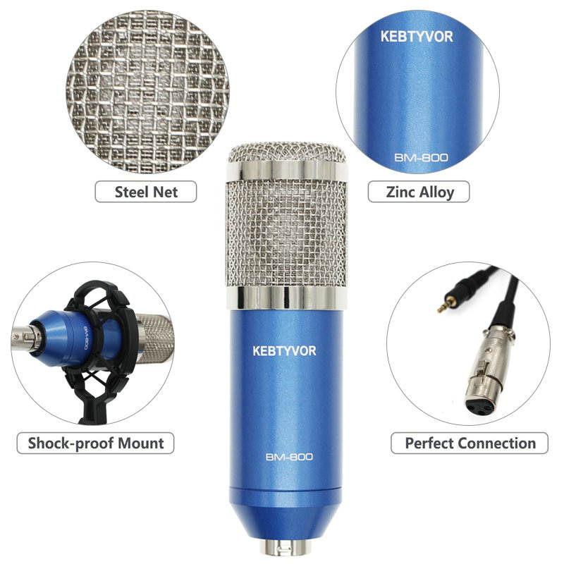 Professional BM800 Condenser Sound Microphone For Recording Kit KTV Karaoke+ Pop Filter +NB35 stand + 48V Phantom Power Supply