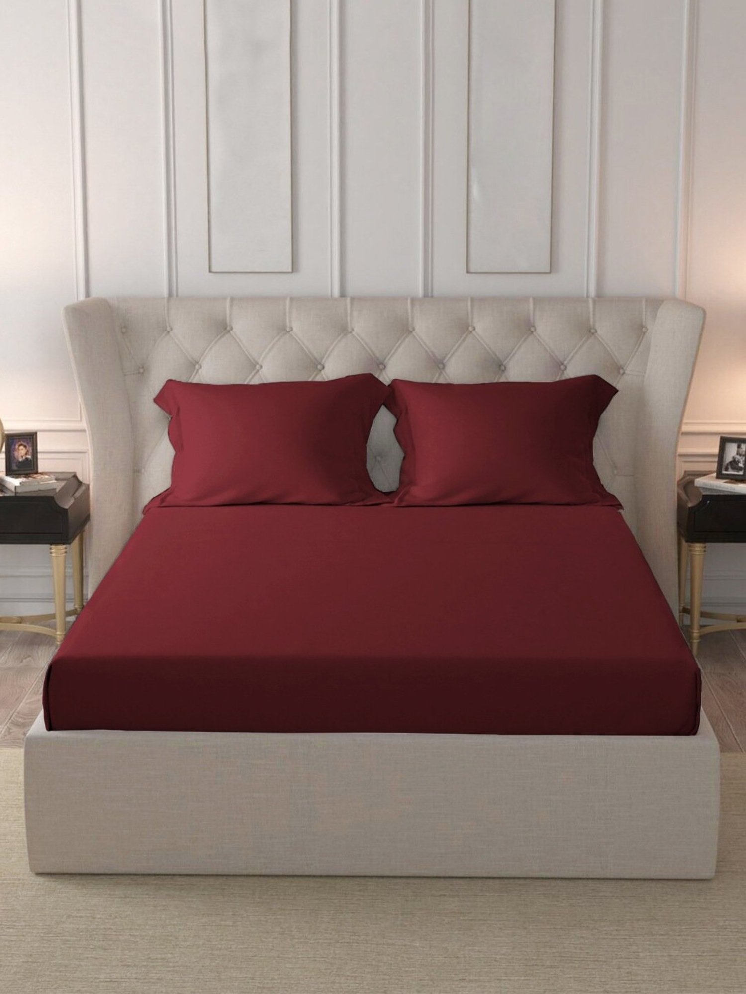 Pizuna Red 400 TC Cotton King Bed Sheet with 2 Pillow Covers