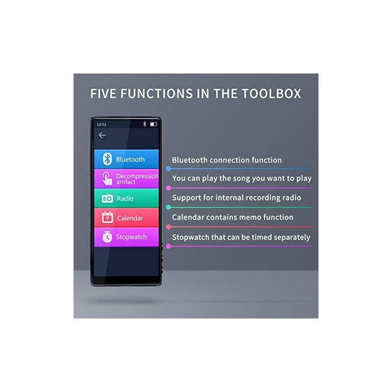 MP3 Player with Bluetooth 5.0, High Resolution and Full Touch Screen, Built-in Speaker, 8GB HiFi Lossless Sound Player with FM Radio, Voice Recorder, Supports up to 128GB, Black