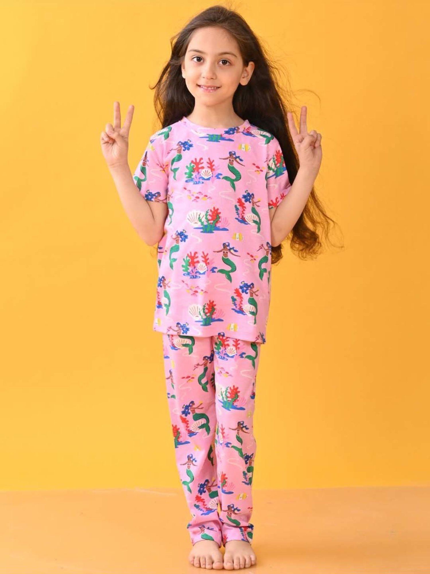 Anthrilo Kids Pink Cotton Printed T-Shirt & Short