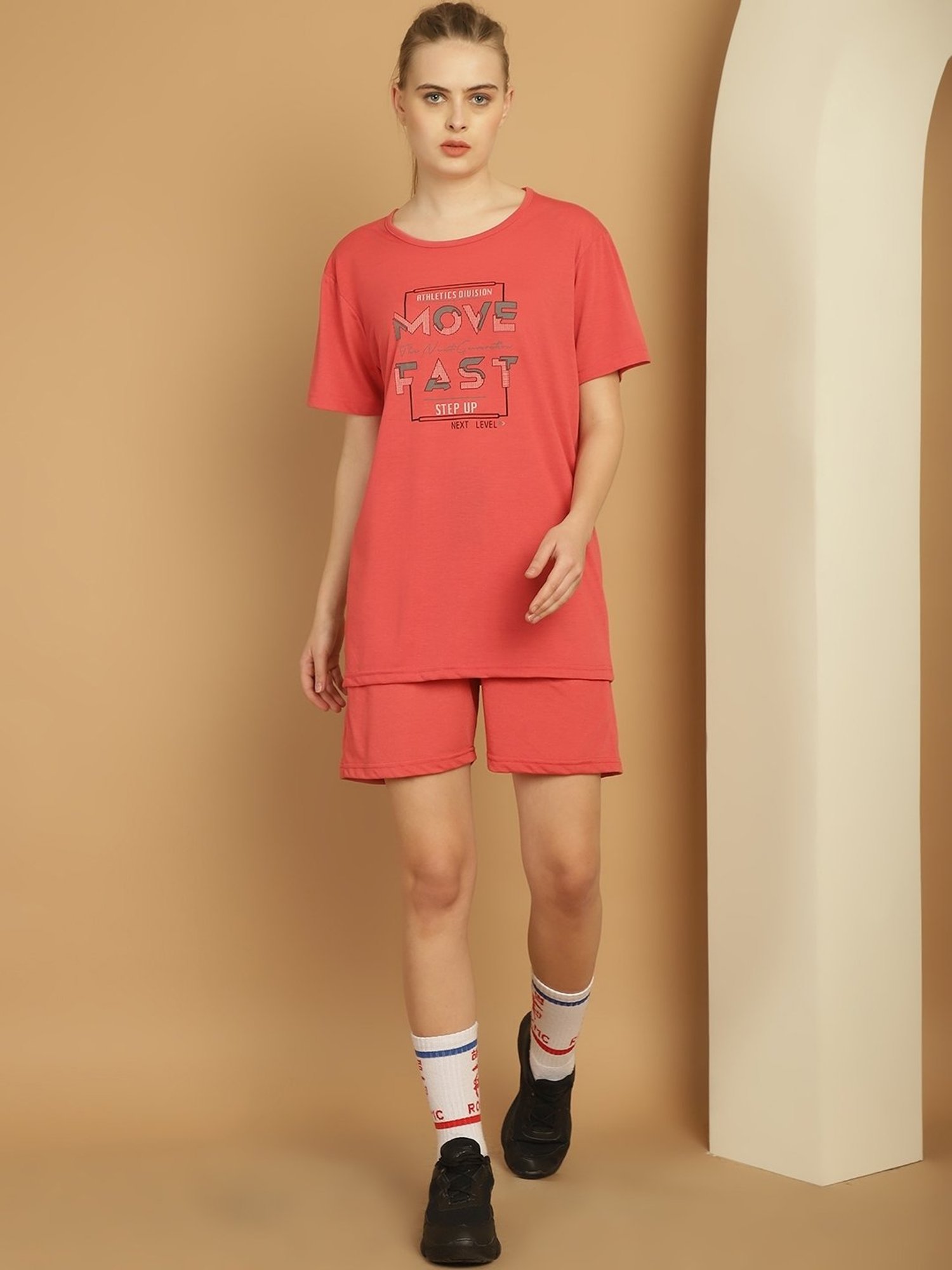 Vimal Jonney Coral Cotton Printed T-Shirt & Shorts Set