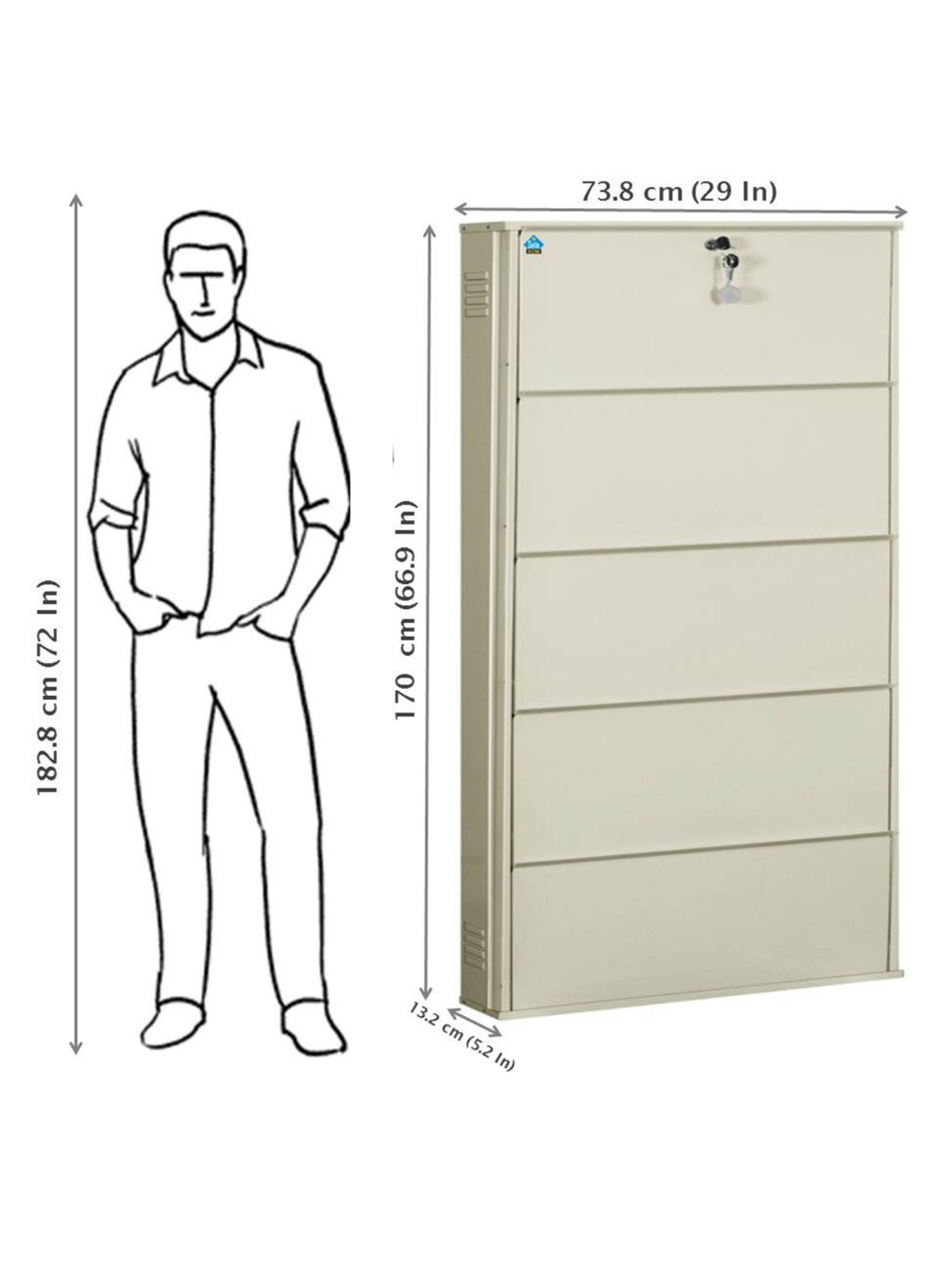 Delite Kom Metal Shoe Rack - 29" 5 Shelf, Ivory, PowderCoat, Wall Mount, DIY