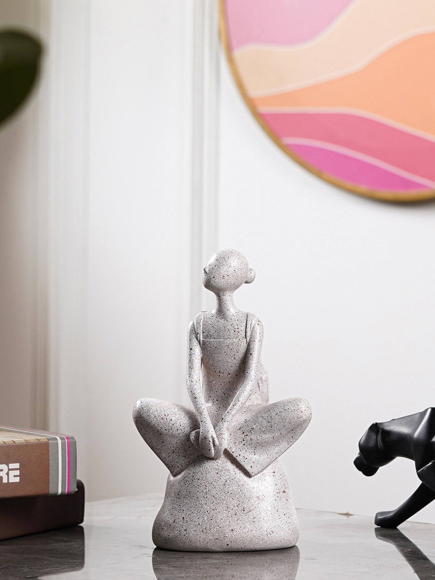 The Artment Decorative Sitting Girl in Stone Abstract Grey Polyresin Showpiece