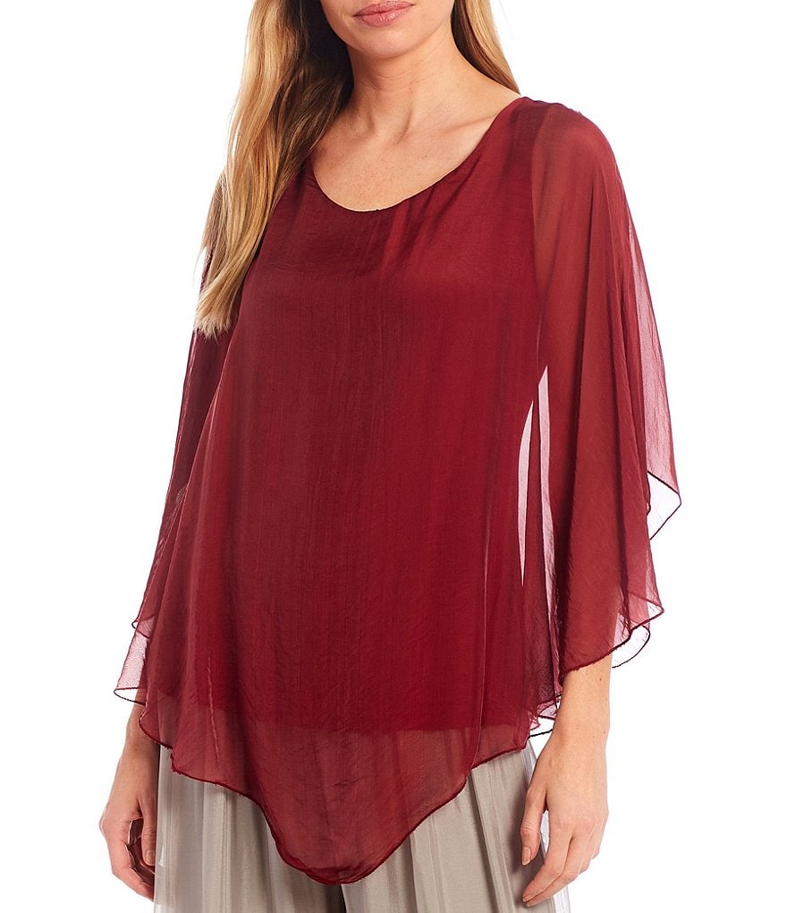 M Made in Italy 3/4 Sleeve Asymmetrical Hem Silky Woven Top