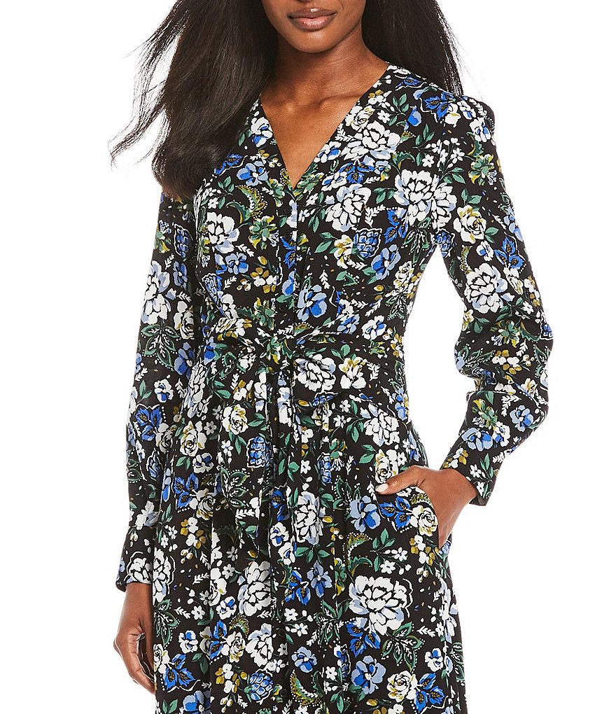 Maggy London Button Front Floral Midi Dress