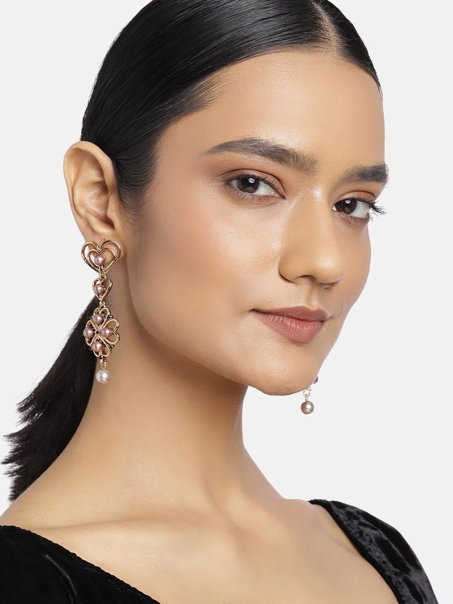 Estele Gold-Plated Flower Heart Earrings with Pearls for Girls/Women