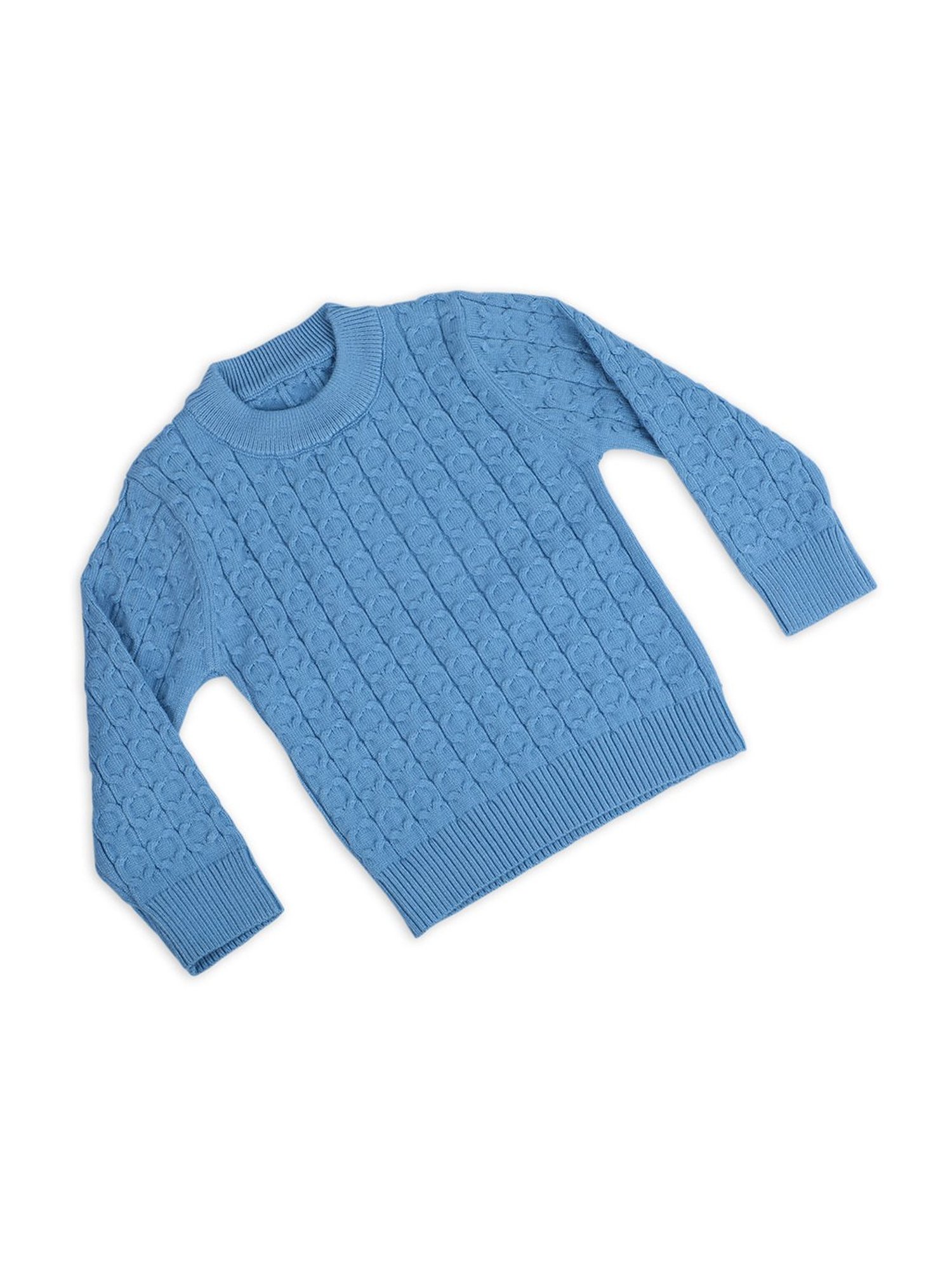 Baby Moo Kids Blue Textured Pattern Full Sleeves Sweater