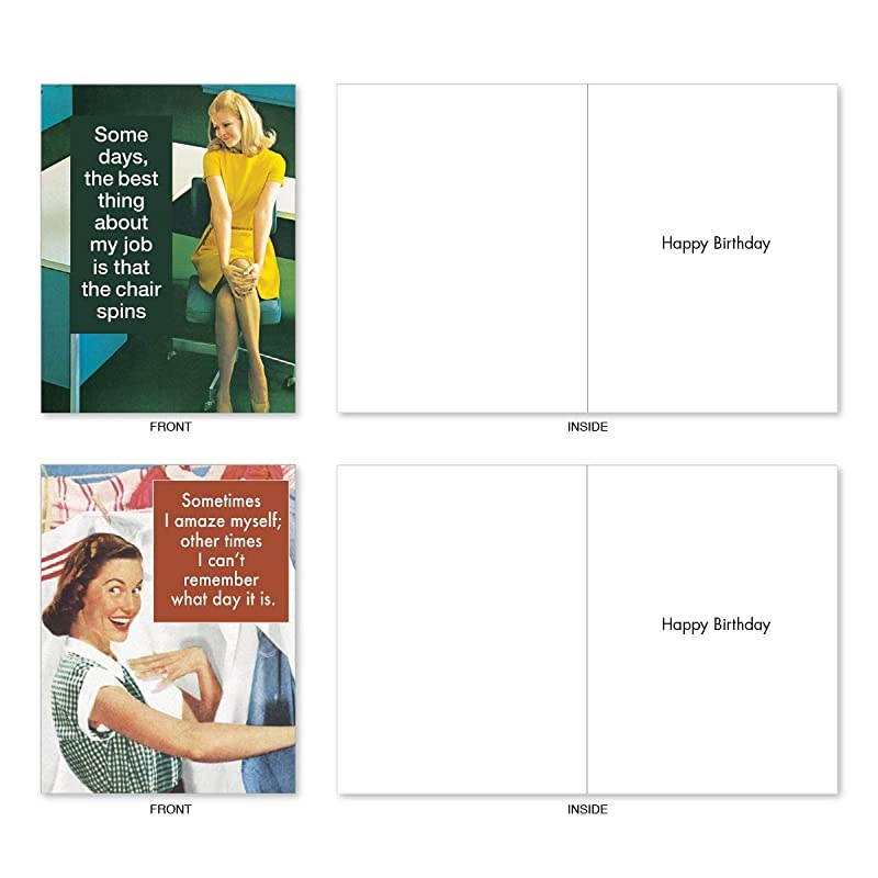 Funny &lsquo;Hot Mess&rsquo; Birthday Notecards w/ Envelope - Assorted Greeting Cards Featuring Hilarious Quotes About Forgetting and Losing Things, Great for Sisters, Mothers, Friends 4 x 5.12 Inch M6622BDG