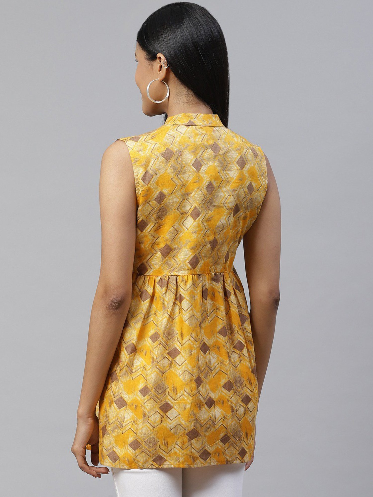 Cottinfab Yellow Printed A-Line Cotton Top