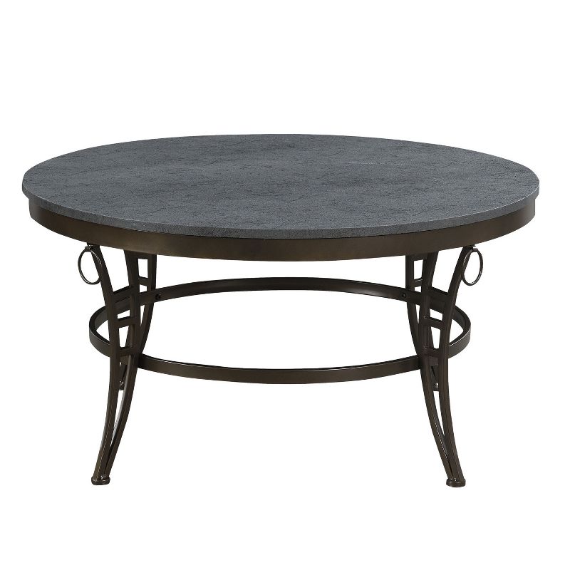 Wallace & Bay T229-00 Emmerson 35 Inch Round Contemporary Modern Accent Cocktail Coffee Table with Metal Base, Cathedral Gray and Black