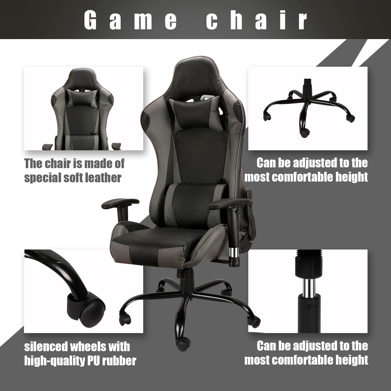 Video Gaming Chair with Headrest and Lumbar Cushion