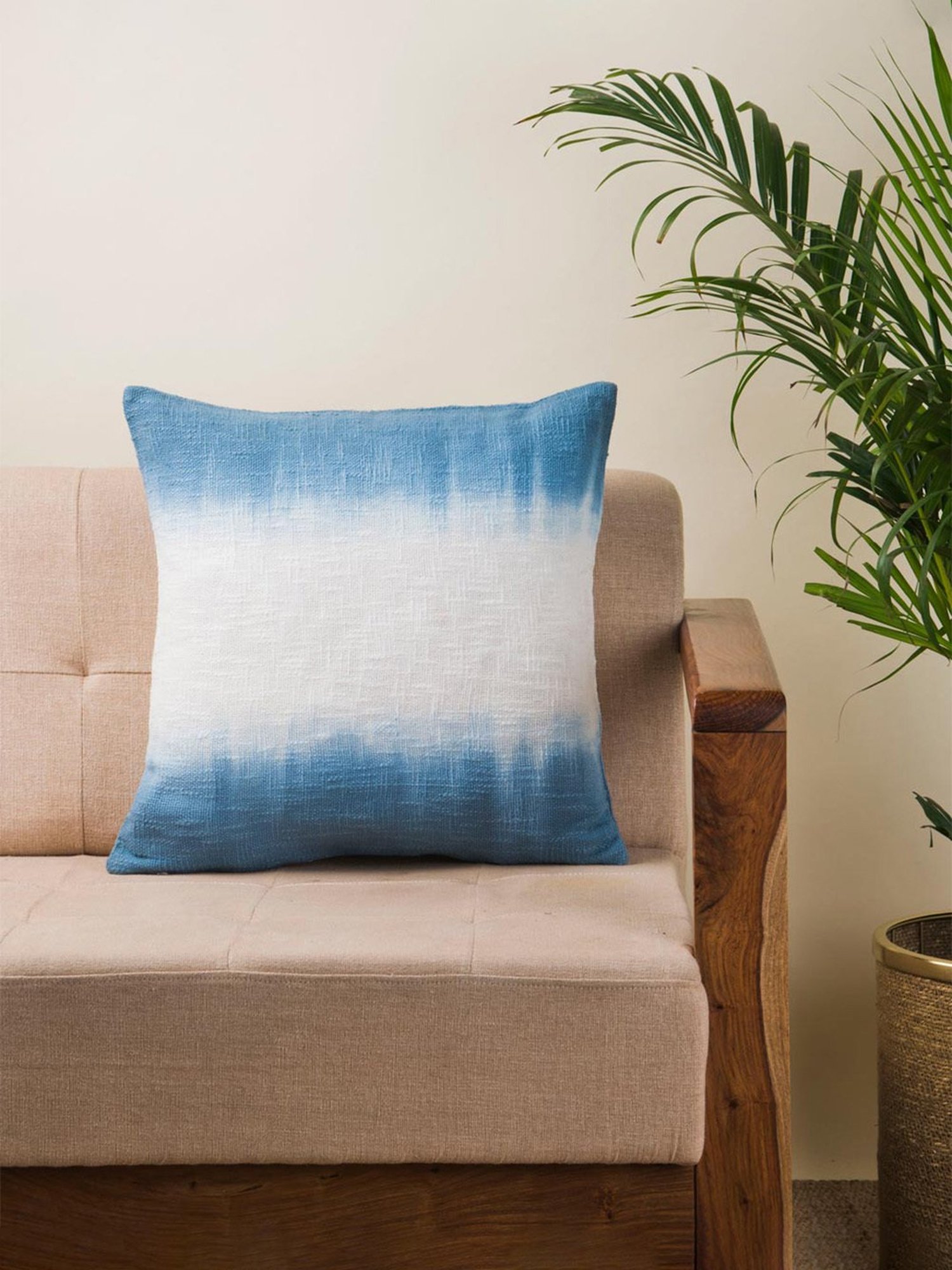 Fabindia Blue Cotton 24 TC 335 GSM Coramandel Cushion Cover