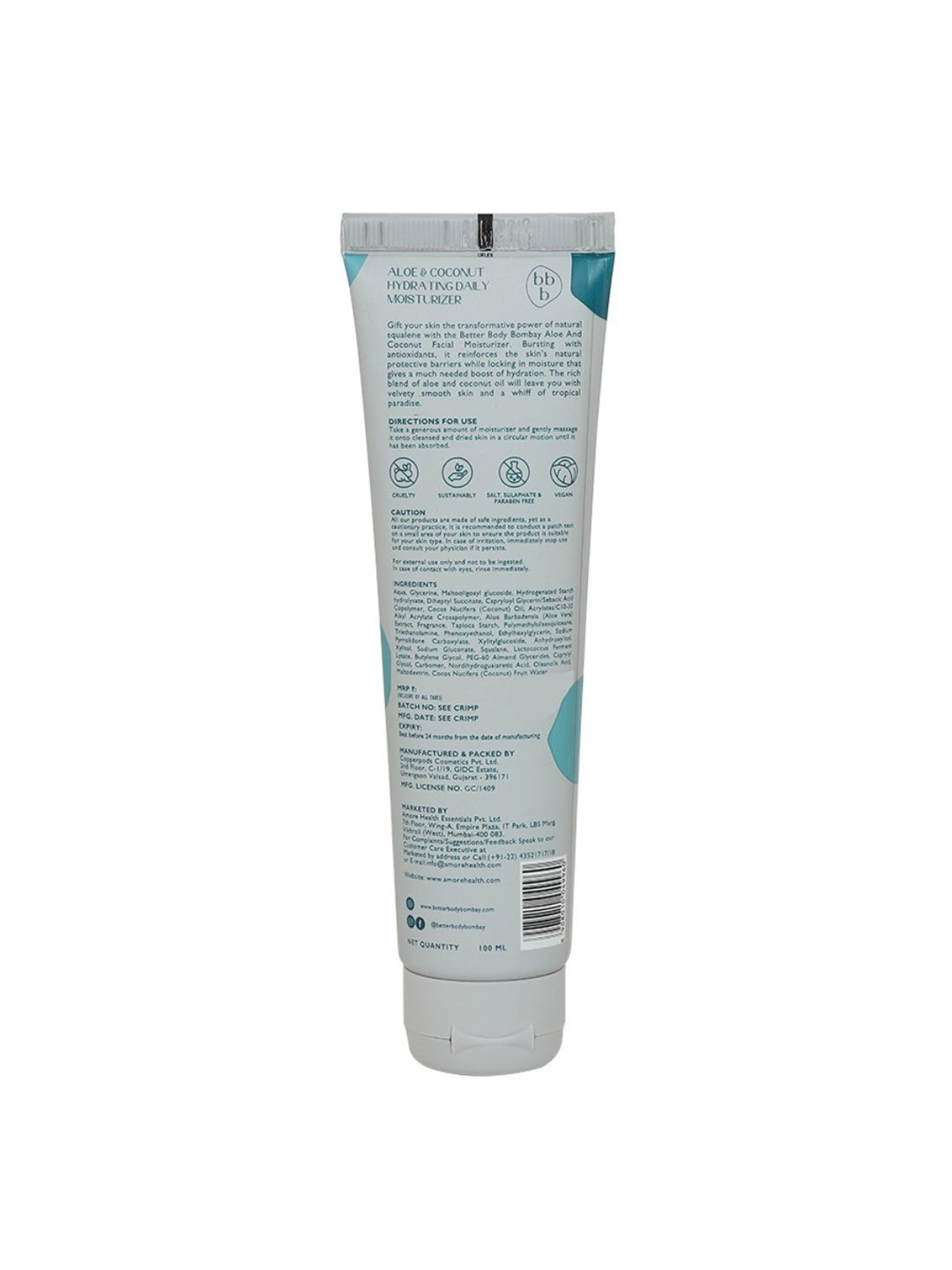 bbb Better Body Bombay Aloe & Coconut Hydrating Daily Moisturizer - 100 ml