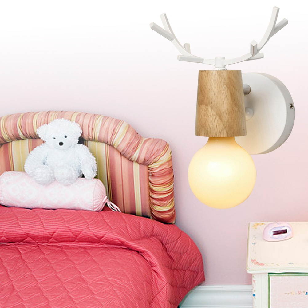 220V Nordic Wooden Creative Personality Antler Wall Lamps Iron Art Europe Wall Lamps for Living Room Bedroom Bathroom with G80 Bulbs (Warm Light, Black)